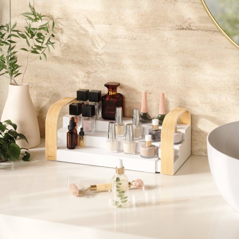 adjustable wood cosmetic organizer